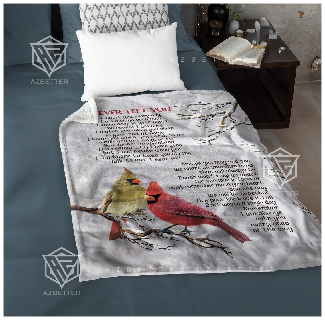 I Never Left You Cardinal Pair Snowy Branch Memorial Blanket Poster - Image 5