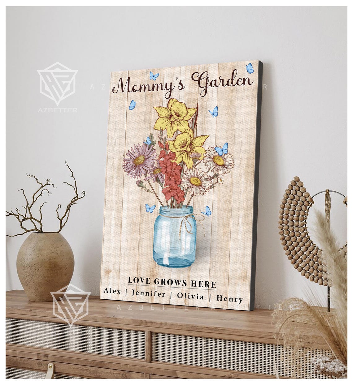 Mommy's Garden Love Grows Here Wildflower Jar Personalized Wall Poster - Image 2