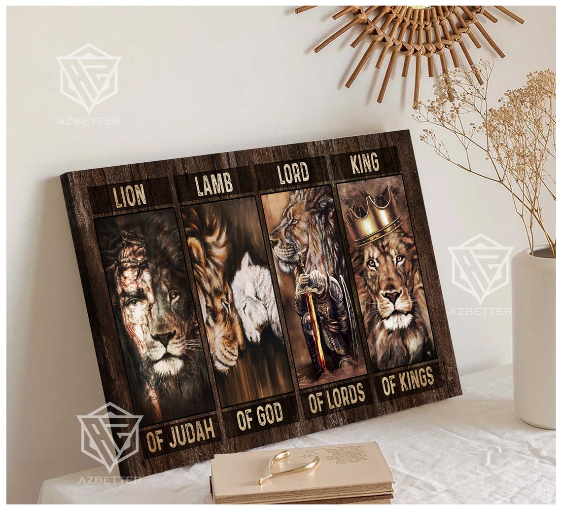 Lion And Jesus Art Painting Lion Of Judah Lamb Of God Lord Of Lord King Of Kings Inspirational Wall Art - Image 5