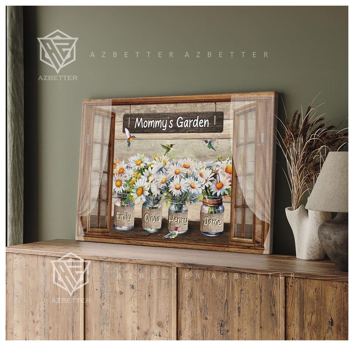 Mommy's Garden Rustic Window Daisy Jar Personalized Flower Wall Poster - Image 4