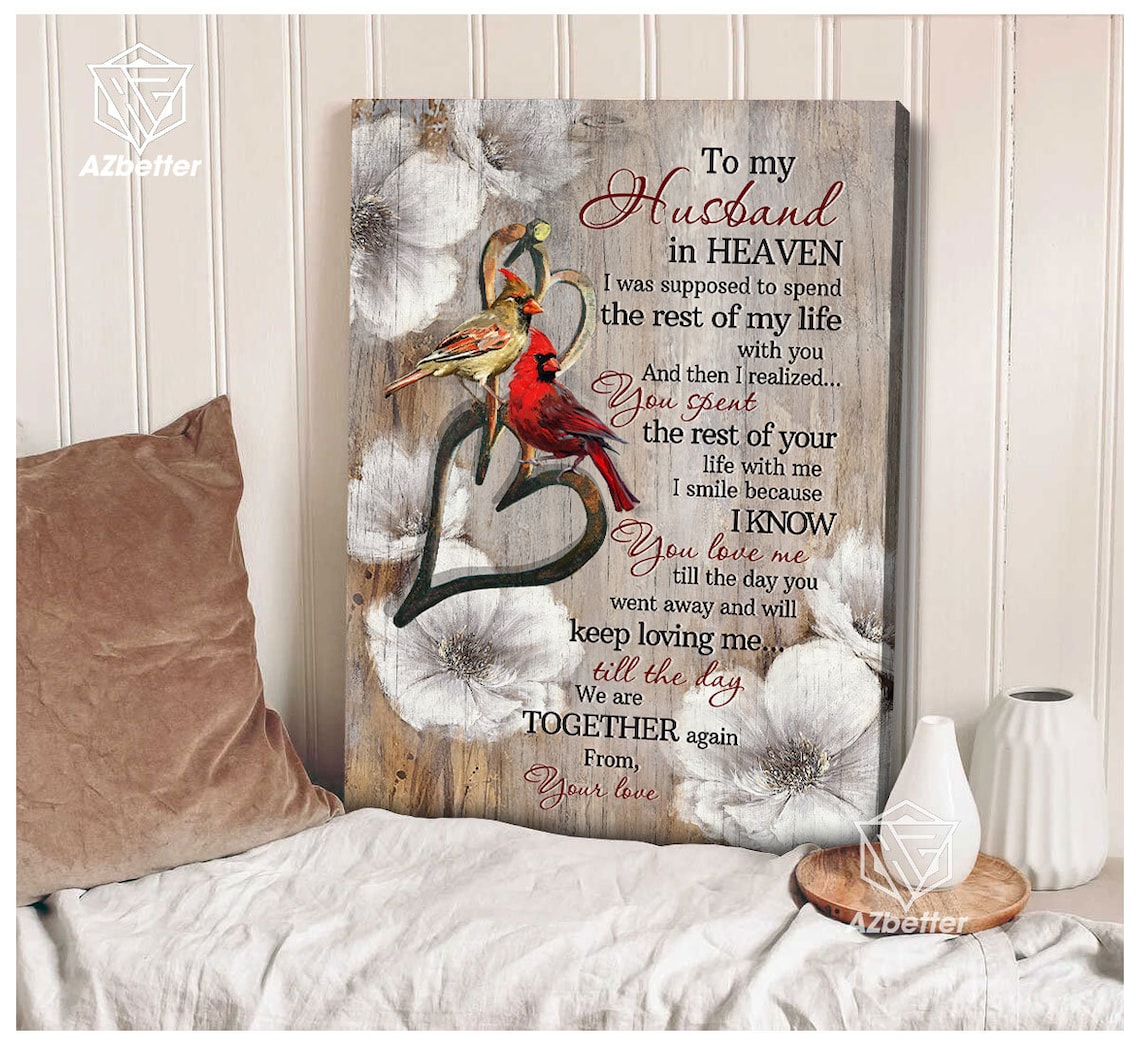 To My Husband In Heaven Cardinal Birds Memorial Widow Poster