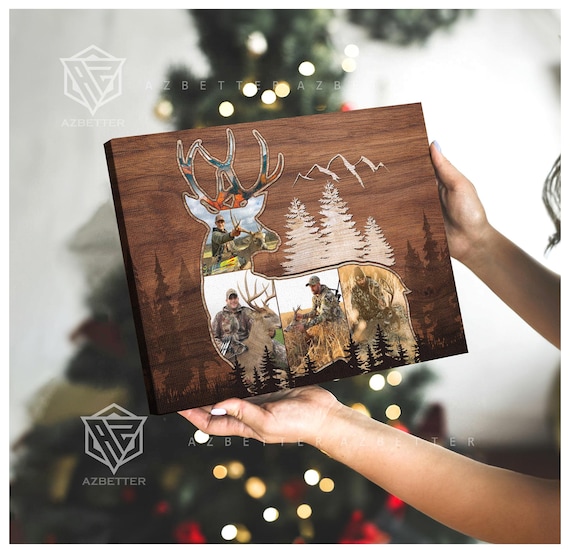 Deer Hunting Photo Collage Rustic Wildlife Buck Silhouette Wall Poster