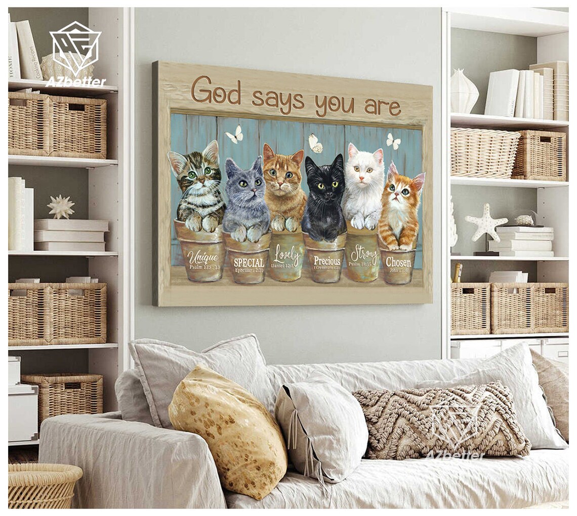 God Says You Are Six Kittens in Flower Pots Cat Lover Faith Poster - Image 5