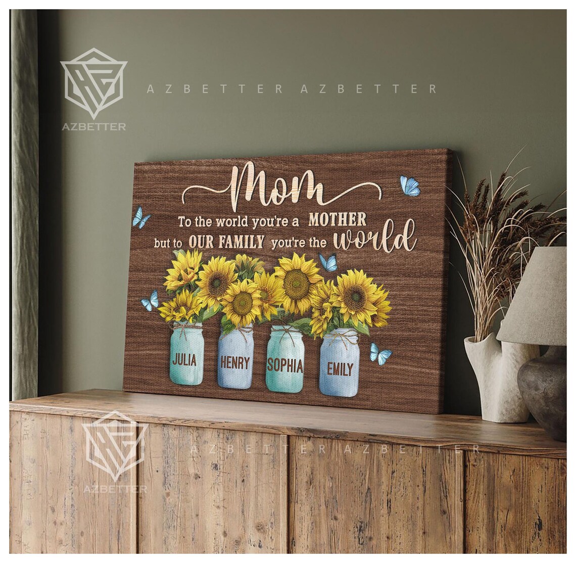 To The World You're A Mother Sunflower Jar Personalized Mom Poster - Image 4