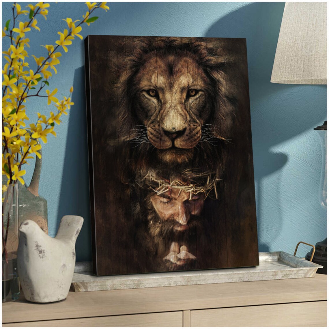 Lion And Jesus Art Painting God Wall Art Home Decor Gift For Christian Jesus Painting Lion Of Judad Christ Art