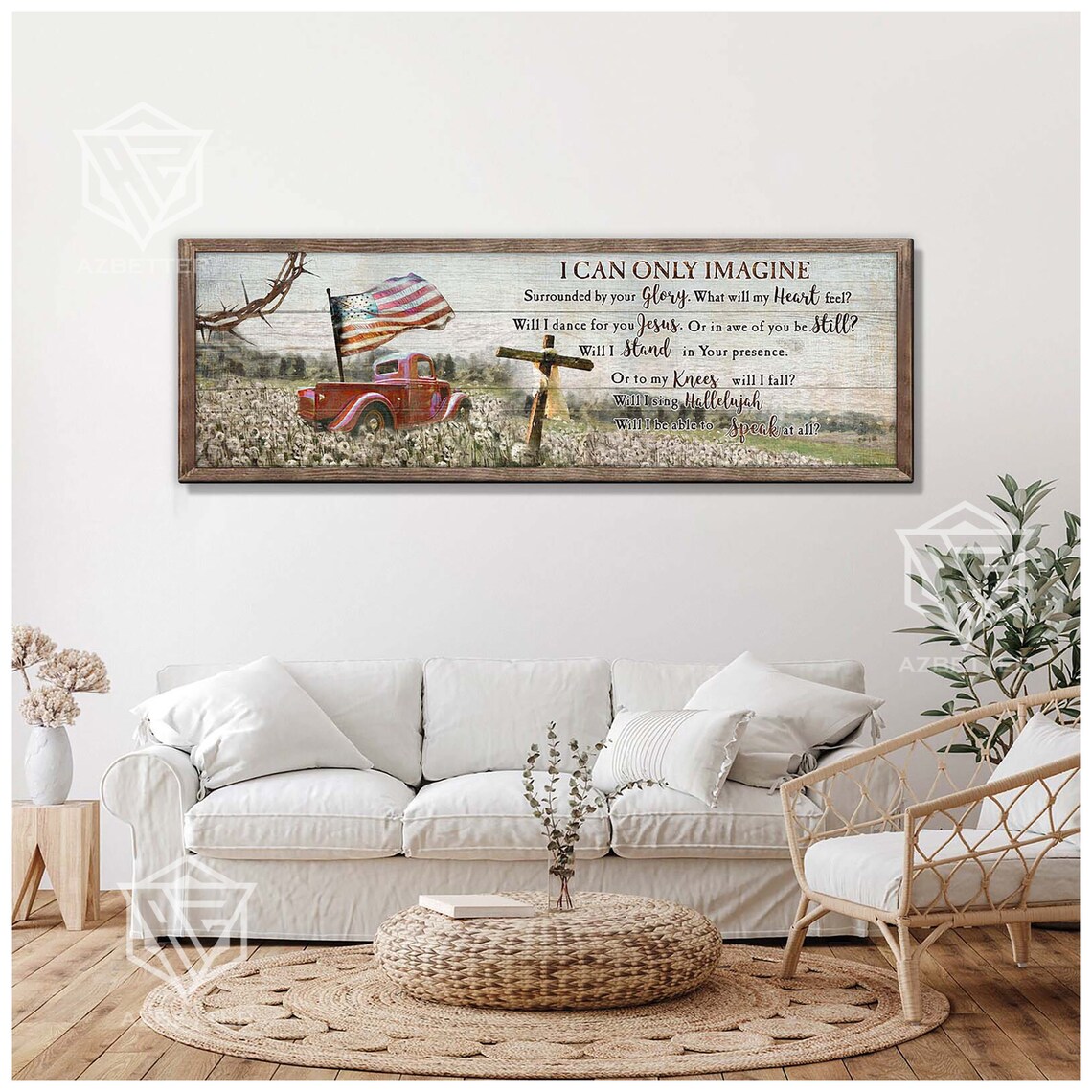 I Can Only Imagine Red Truck American Flag Country Cross Poster - Image 3