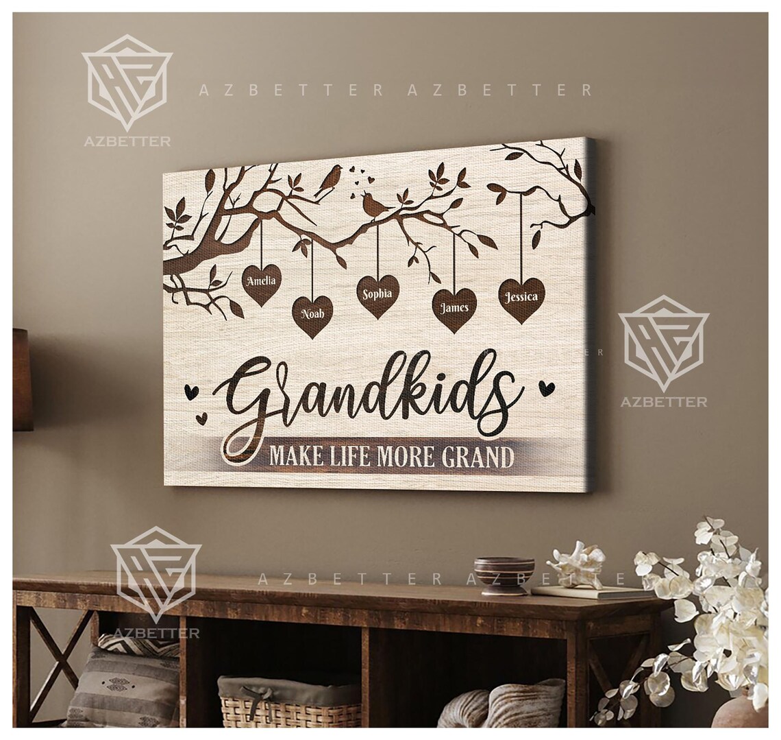 Grandkids Make Life More Grand Tree Branch Heart Names Poster - Image 3