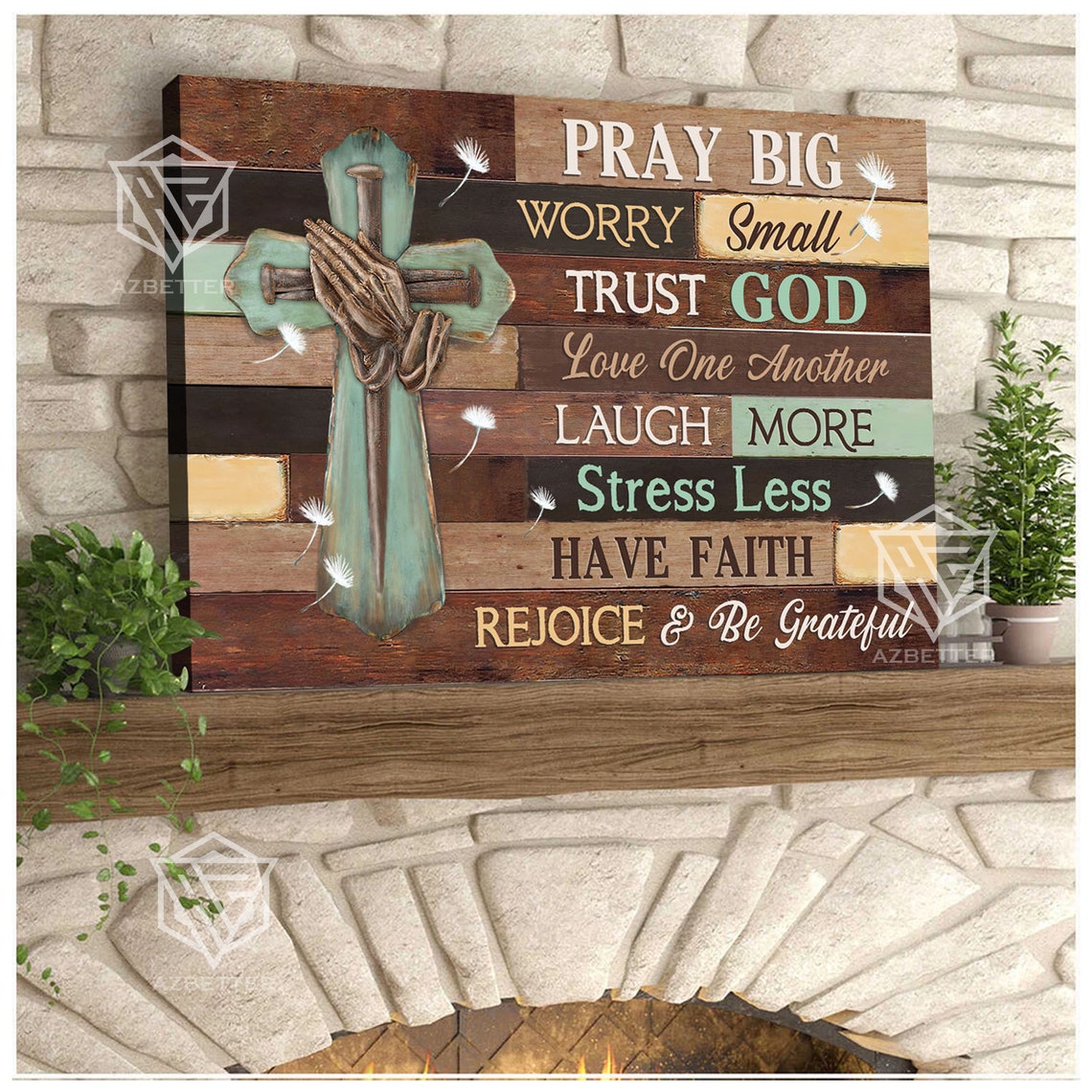 Pray Big Worry Small Trust God Laugh More Rustic Cross Poster - Image 4