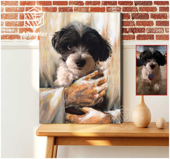 Small Dog Held in Jesus Hands Custom Painted Pet Portrait Poster