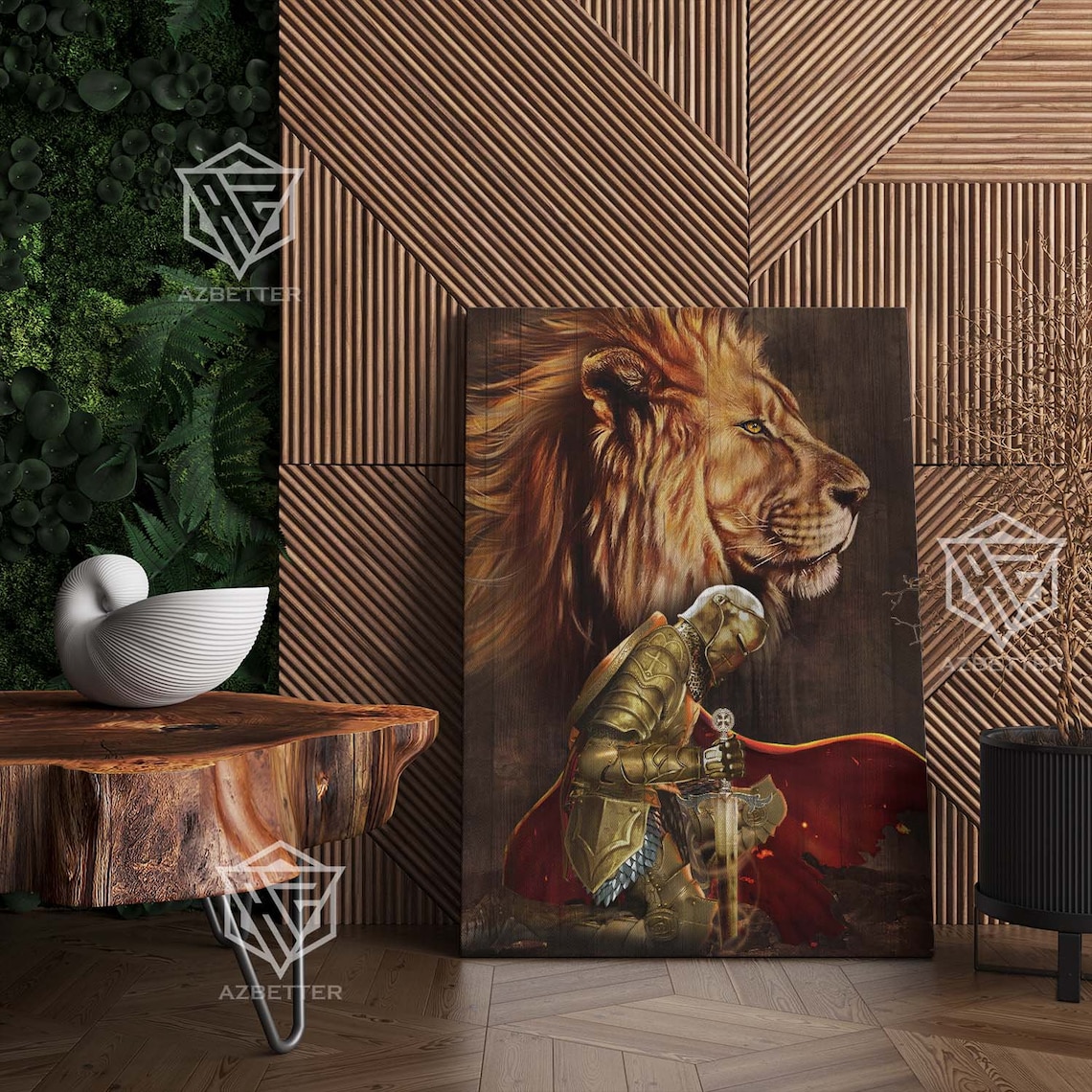 Golden Armor Knight Kneeling Before Lion Of Judah Faith Poster - Image 5