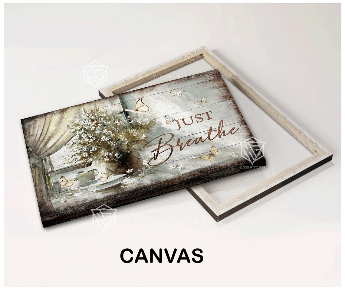 Just Breathe Window Curtain White Flowers Butterfly Rustic Poster - Image 3