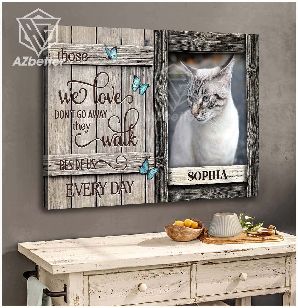 Custom Cat Memorial Photo Frame Sunglasses Cat Blue Butterfly Poster - Image 5