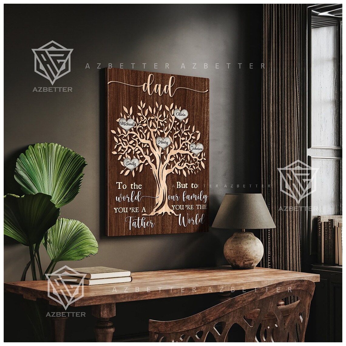Dad Tree Of Life Family Names Hearts Quote Tribute Keepsake Poster - Image 4