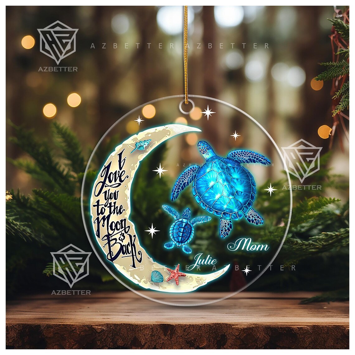 Sea Turtle Mom Love You To The Moon And Back Christmas Ornament Poster - Image 5