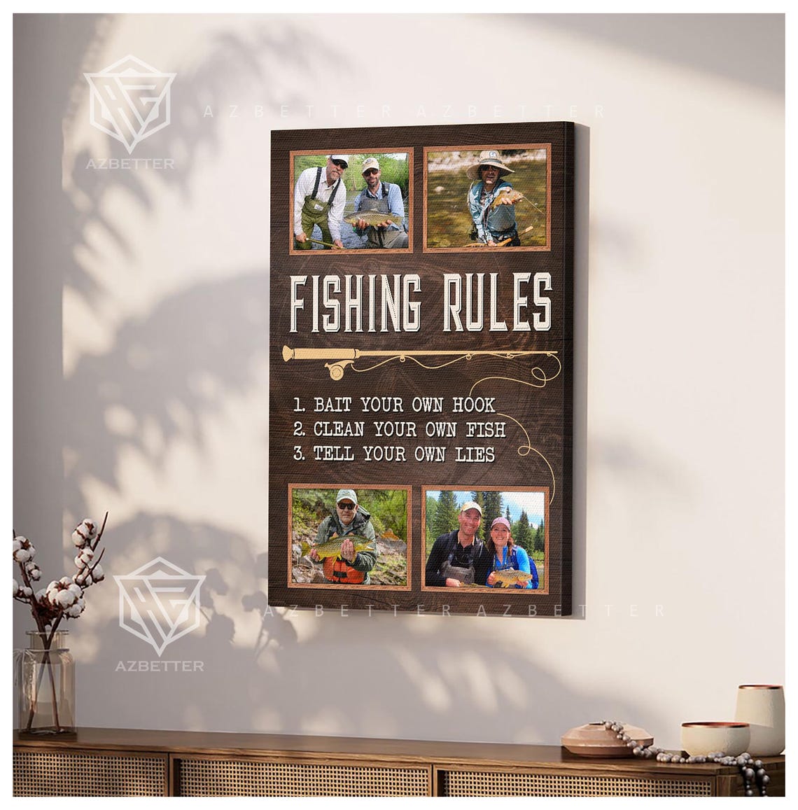 Fishing Rules Photo Collage Humorous Angler Tribute Canvas Wall Poster - Image 4
