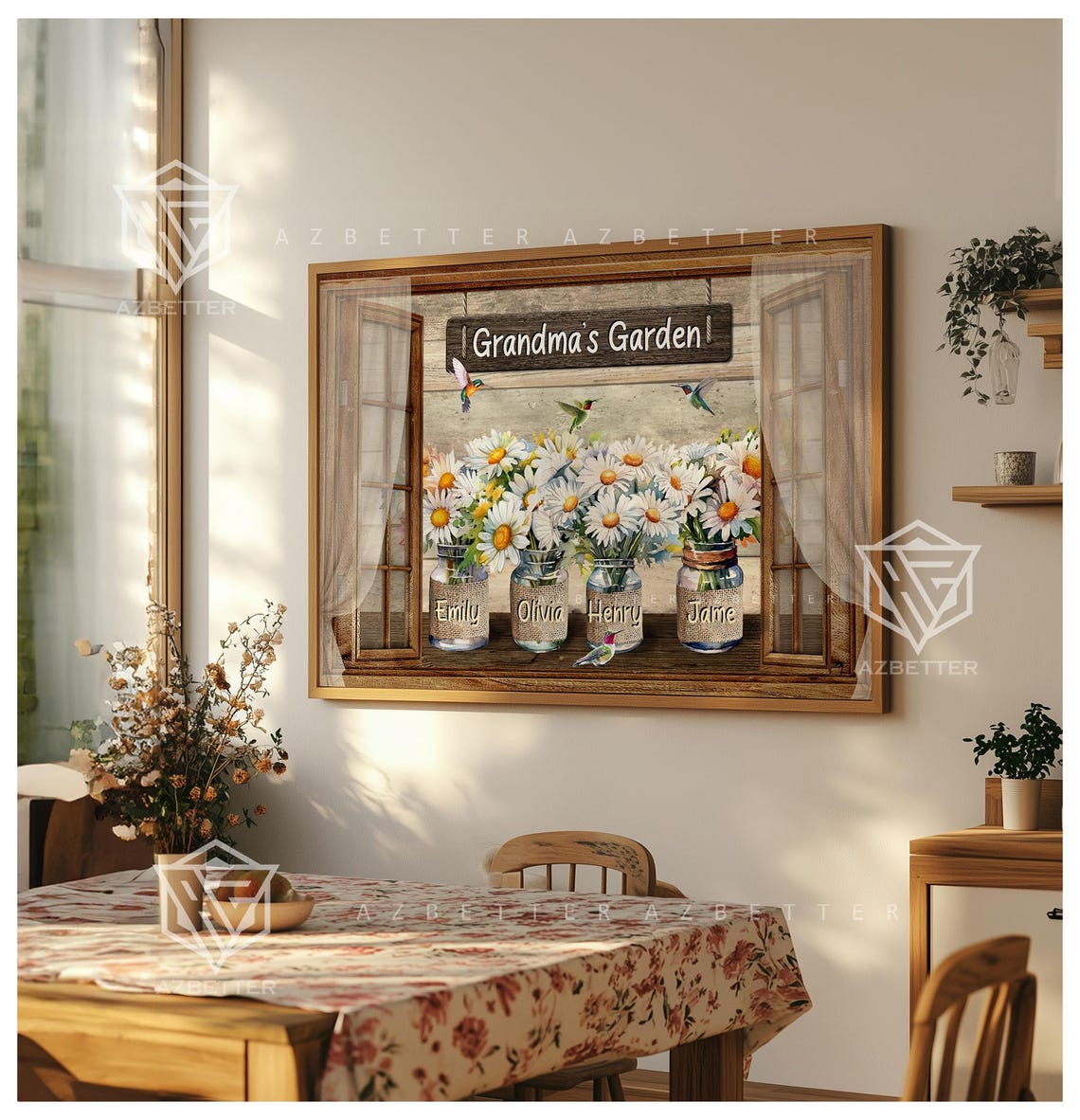 Grandma's Garden Rustic Window Daisy Jar Personalized Flower Poster - Image 3