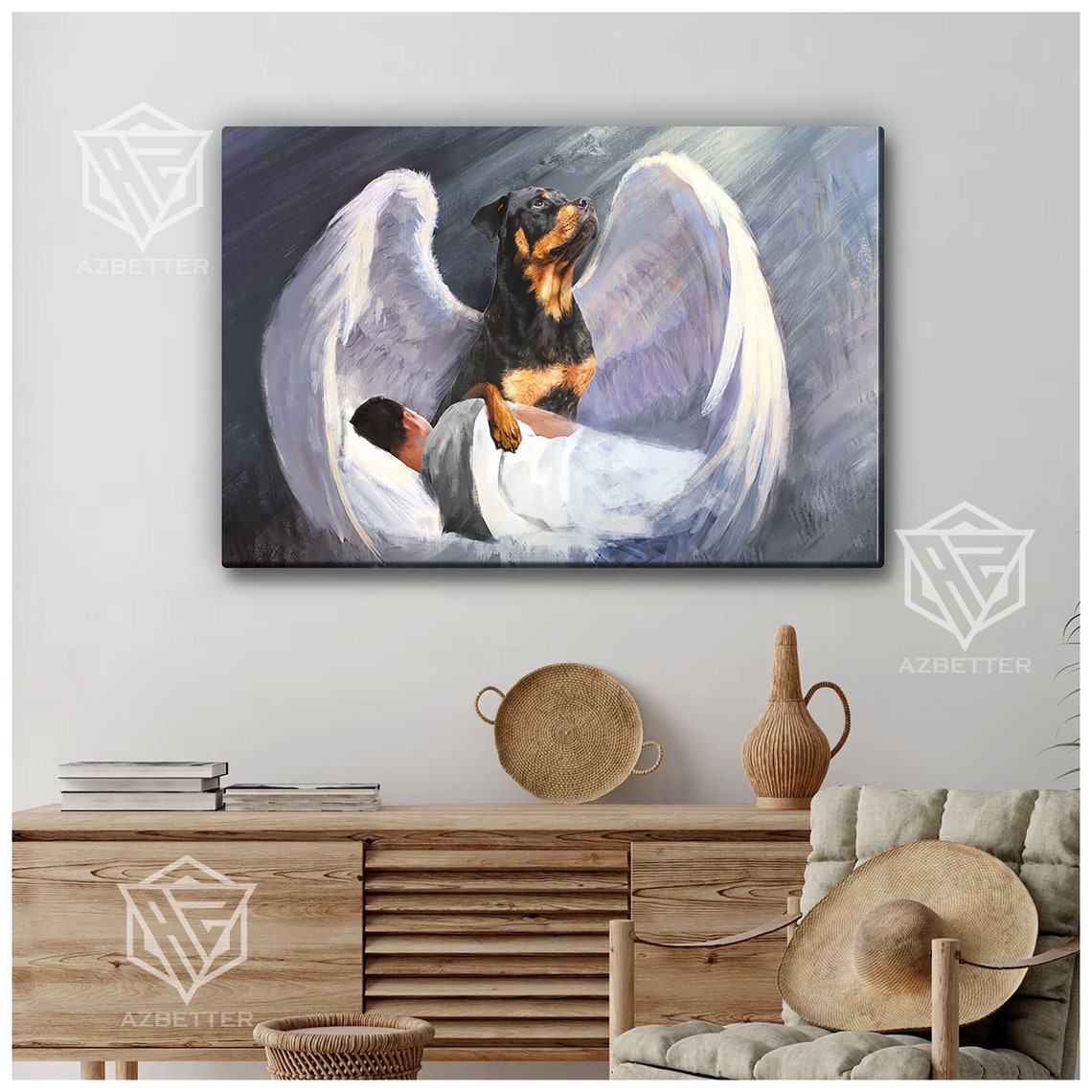 Rottweiler Guardian Angel Dog Watching Over Sleeping Man Poster - Image 2