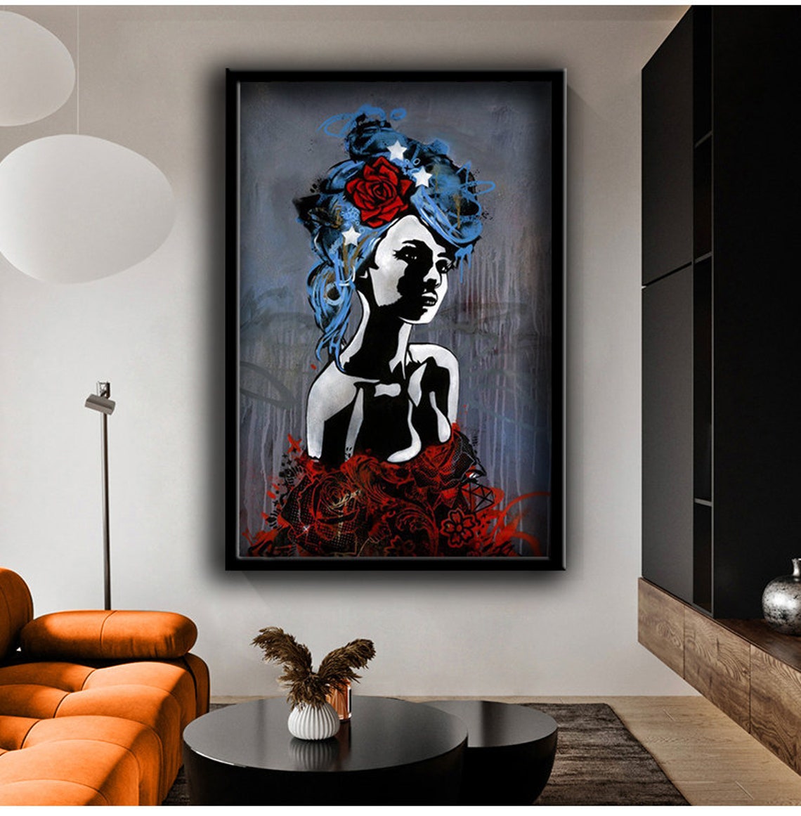 Pop Art Woman Painting Graffiti Woman Print Painting Woman In Hat Black And White Painting Print Ready To Hang Wall Print - Image 2