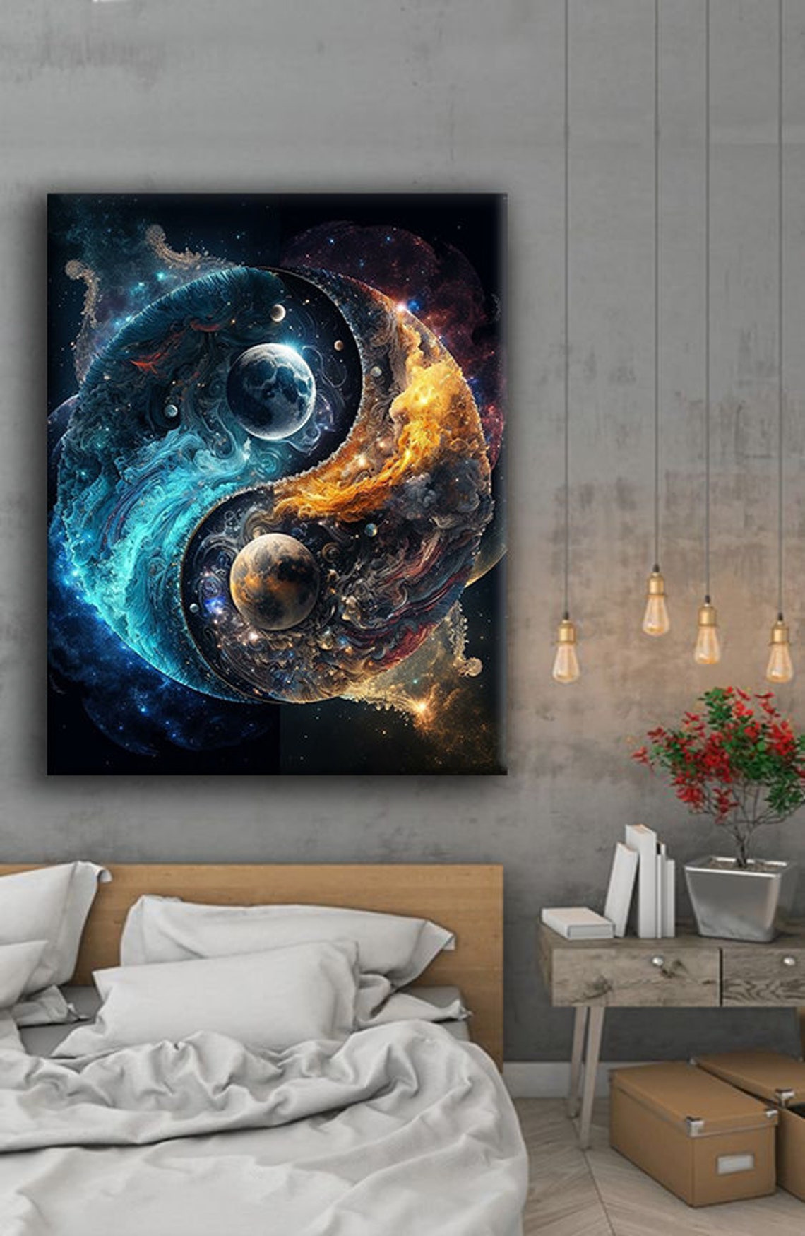 Cosmic Yin Yang Planet Swirls Blue Gold Nebula Wall Art Poster - Image 3