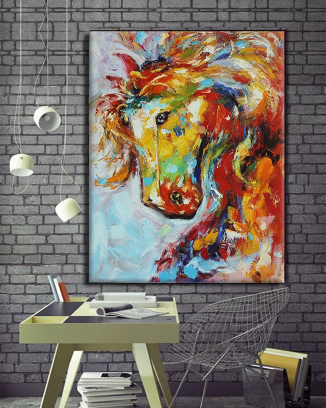 Colorful Abstract Horse Head Oil Painting Vibrant Equine Art Print - Image 3