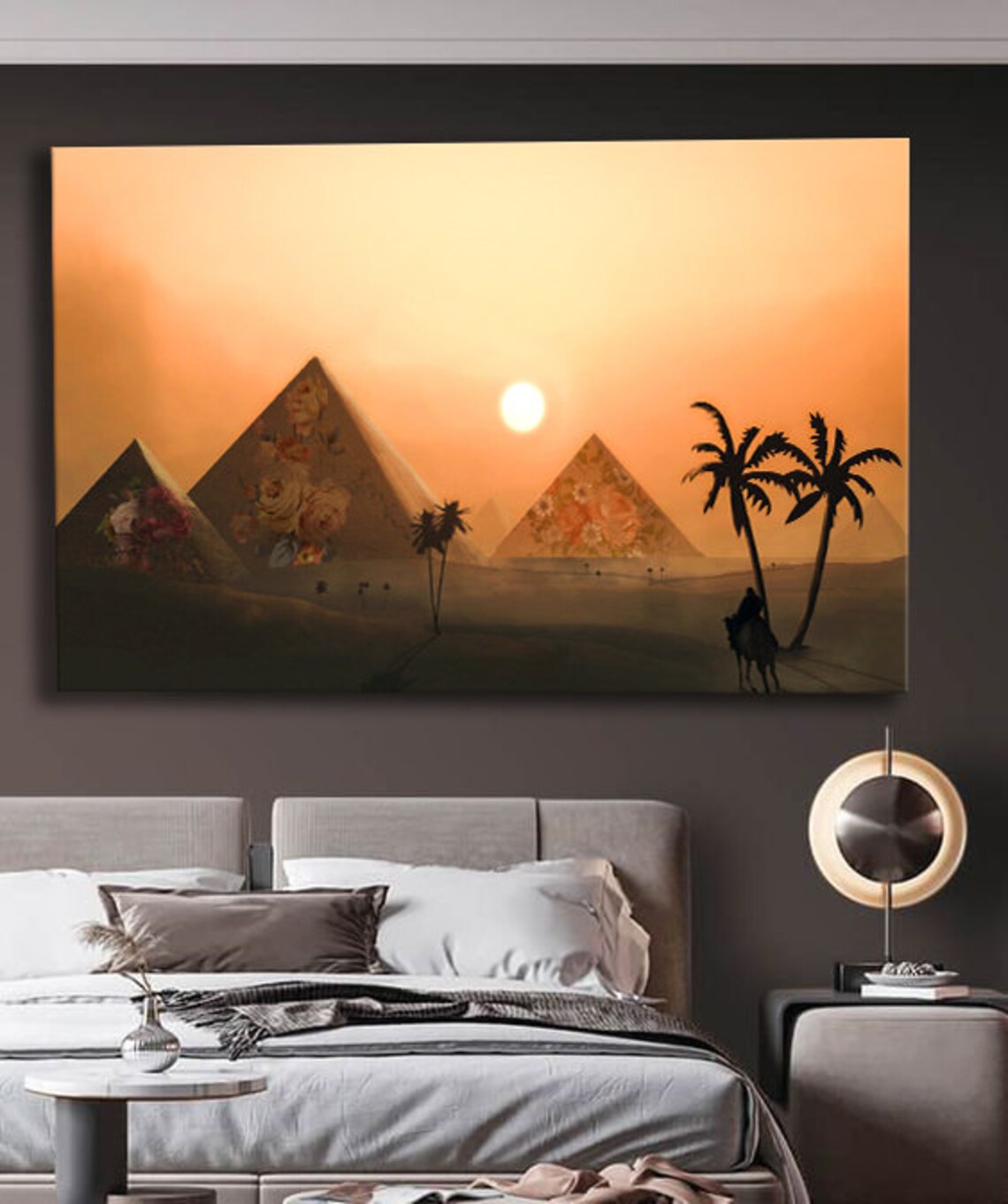 Egypt Pyramids Giza Sunset Palms Floral Silhouette Travel Poster - Image 2