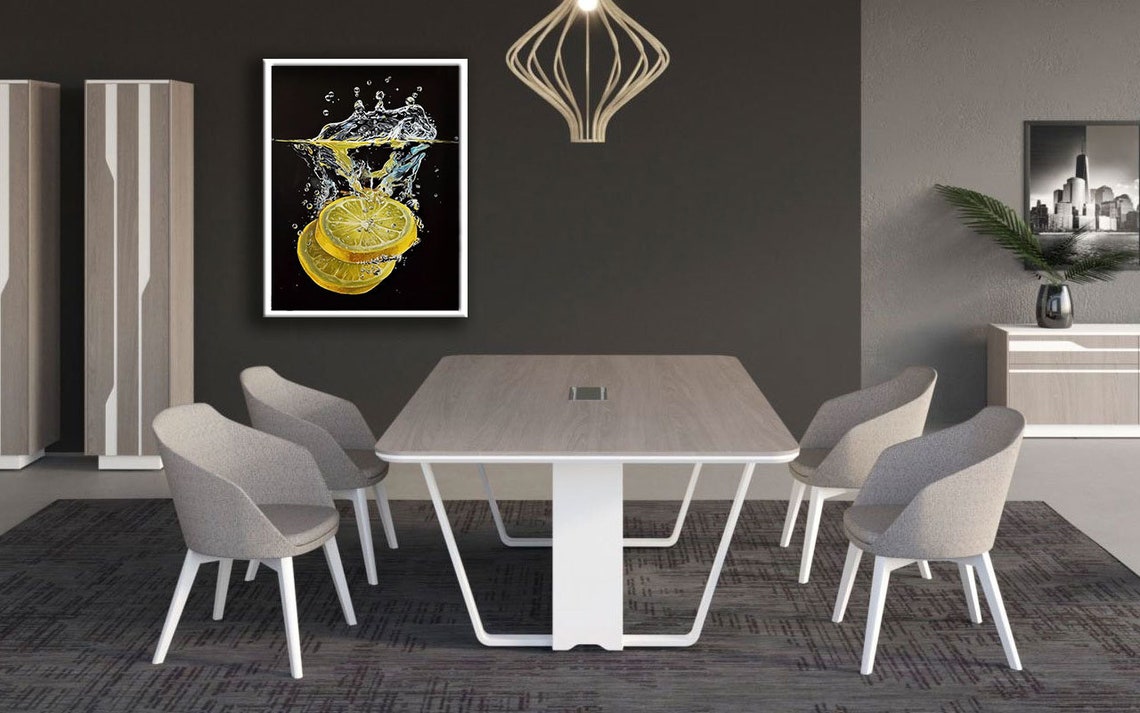 Lemon Slices Sinking Water Splash Black Background Painting Poster - Image 4