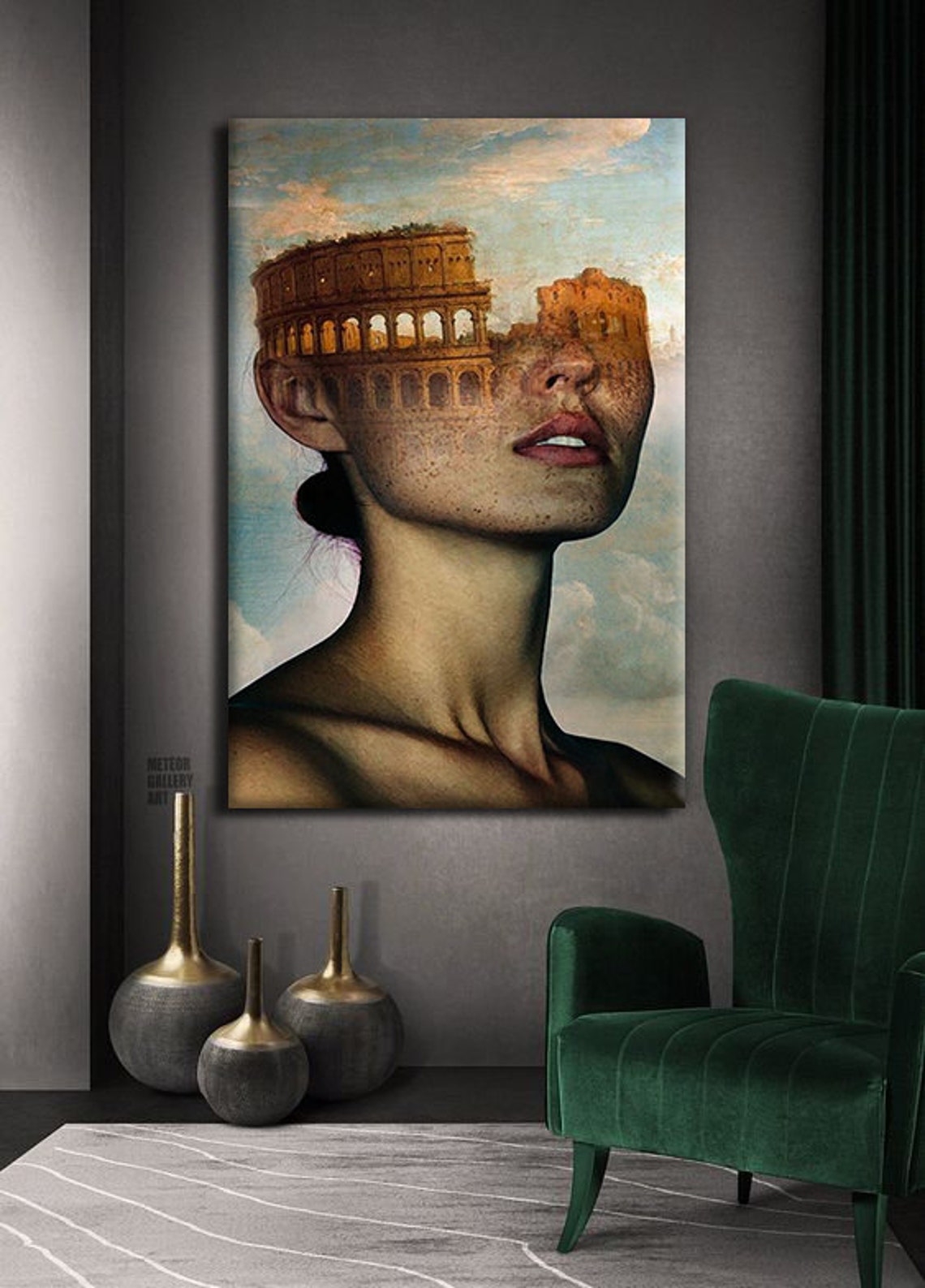 Rome Colosseum Surreal Woman Double Exposure Portrait Wall Art Print - Image 2
