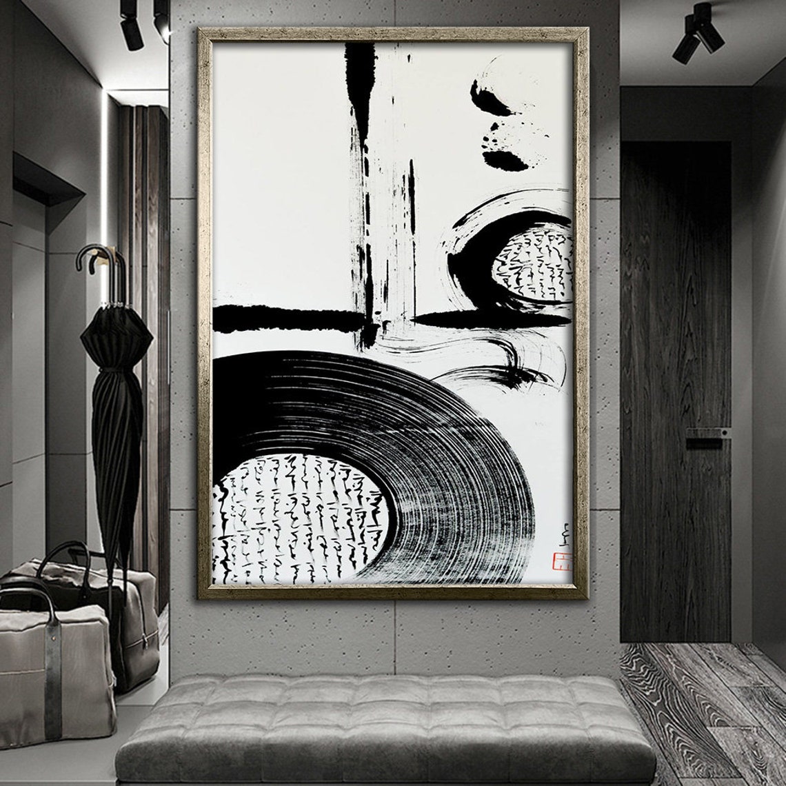 Black White Japanese Ink Brush Abstract Enso Circle Minimalist Poster - Image 4
