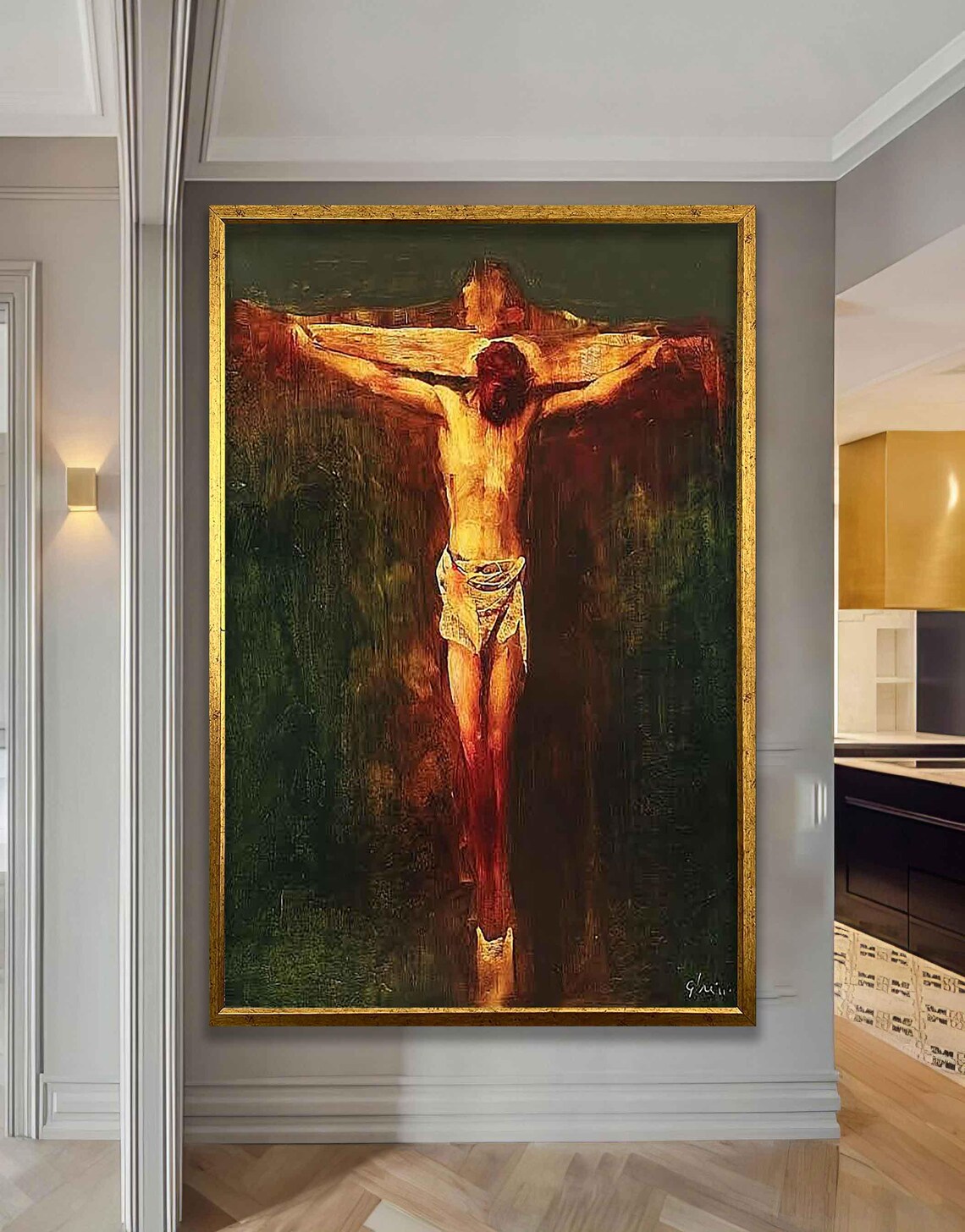 Jesus on the Cross Dark Antique Crucifixion Oil Painting Classic Poster - Image 4