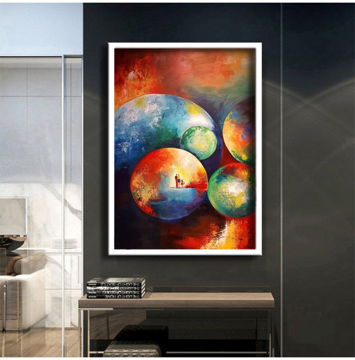 Colorful Cosmic Orbs Family Silhouette Abstract Modern Art Poster - Image 3