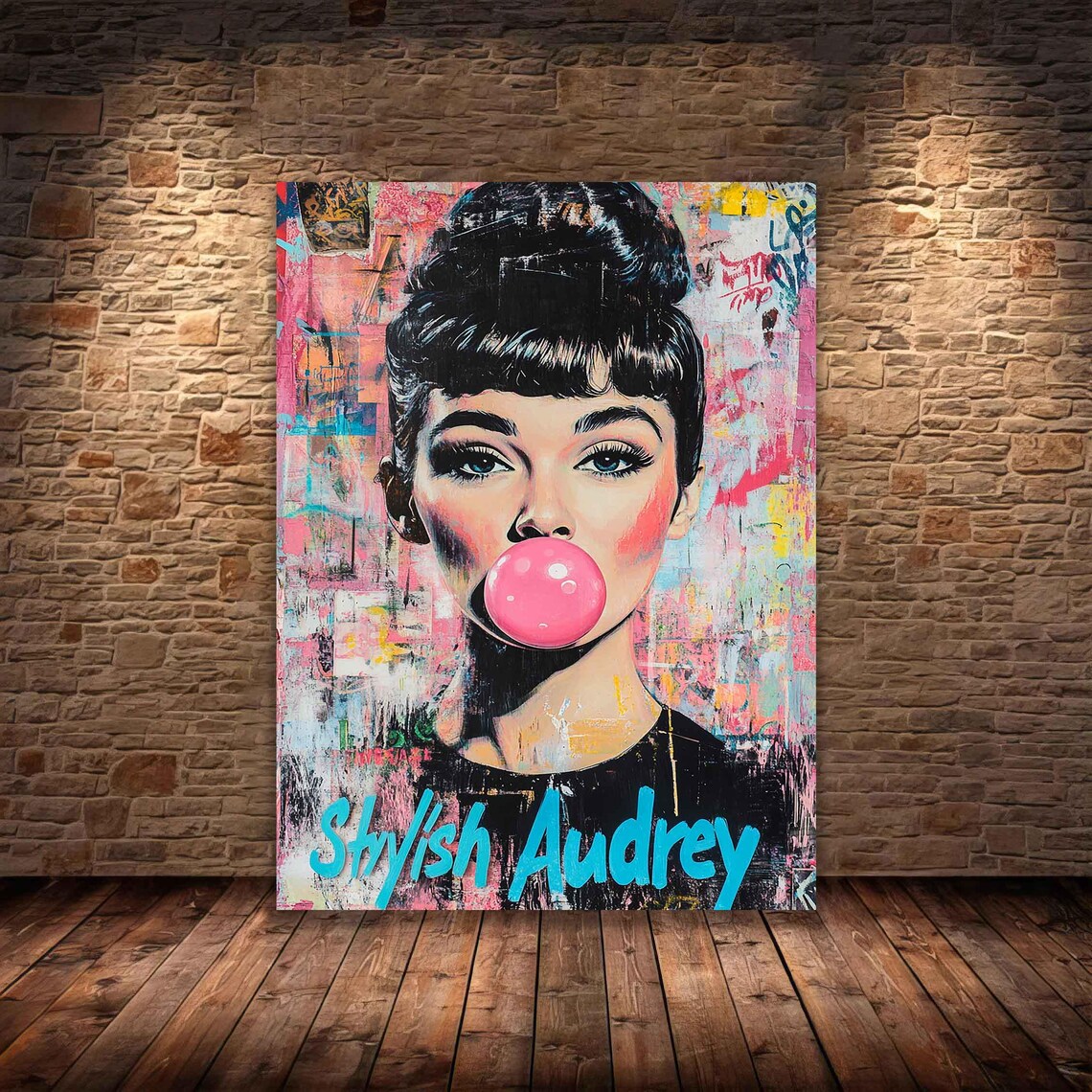 Audrey Hepburn Pink Bubble Gum Stylish Pop Art Portrait Poster - Image 3
