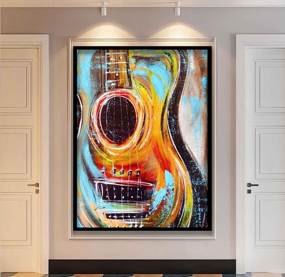 Colorful Abstract Guitar Close Up Teal Orange Music Room Wall Poster