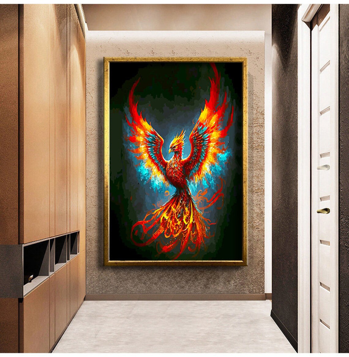 Rising Phoenix Fiery Red Orange Flames Mythical Bird Wall Art Poster