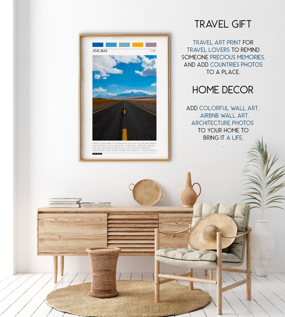 Atacama Chile Desert Road Volcano Adventure Landscape Travel Print - Image 2