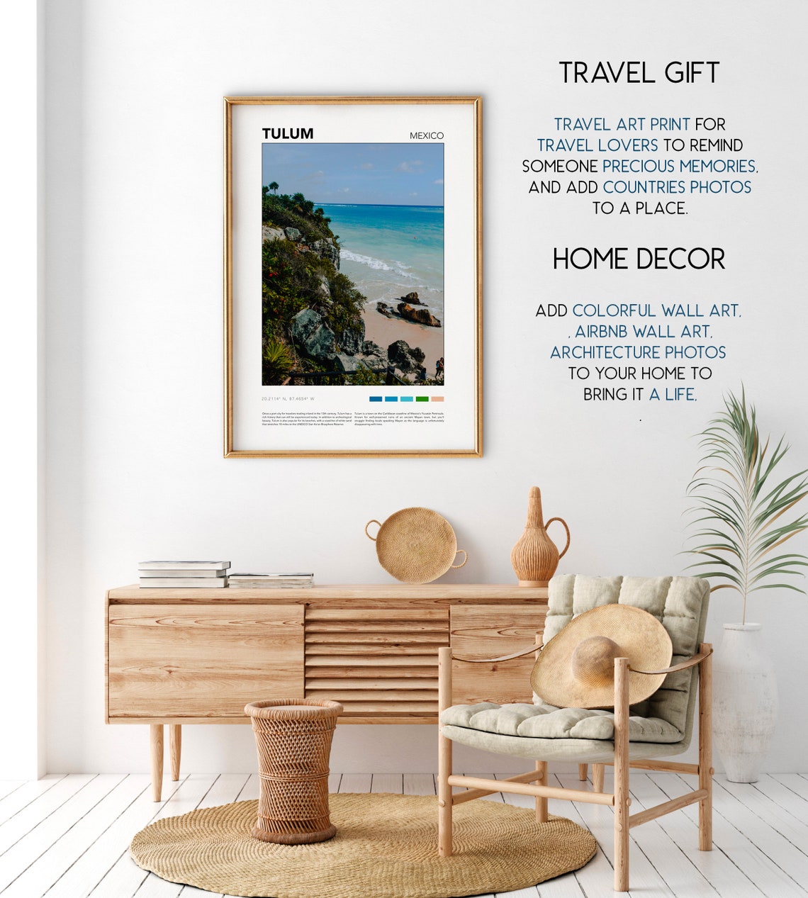 Tulum Mexico Caribbean Beach Cliffs Mayan Coast Travel Print - Image 2