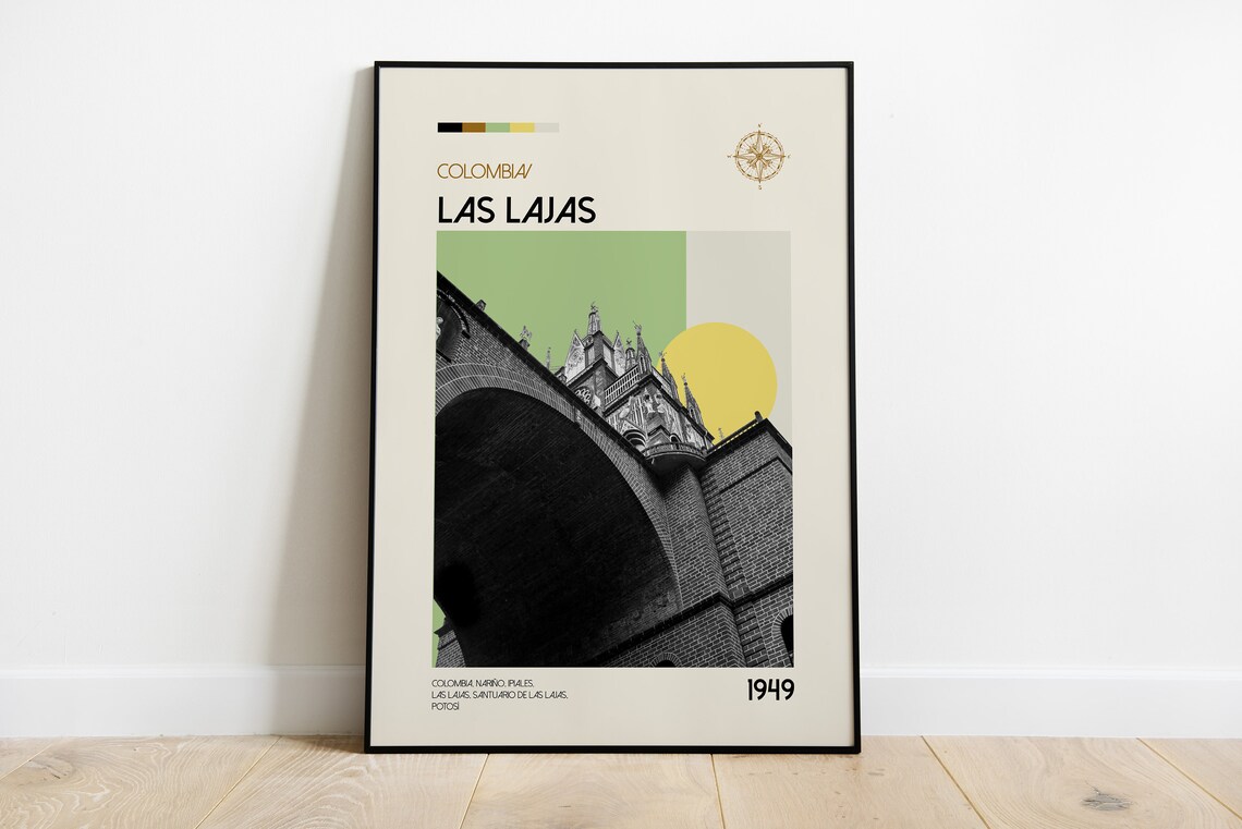 Las Lajas Colombia Mid Century Vintage Sanctuary Travel Poster