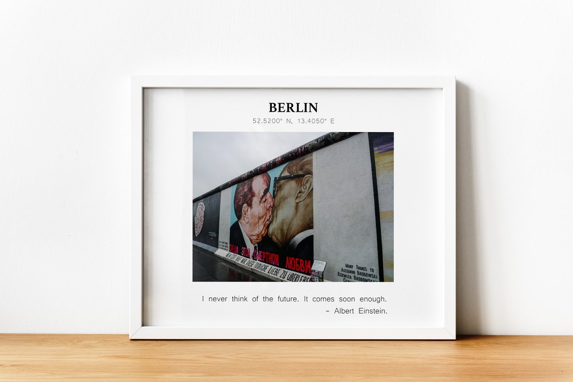 Berlin Germany East Side Gallery Wall Mural Kiss Travel Poster