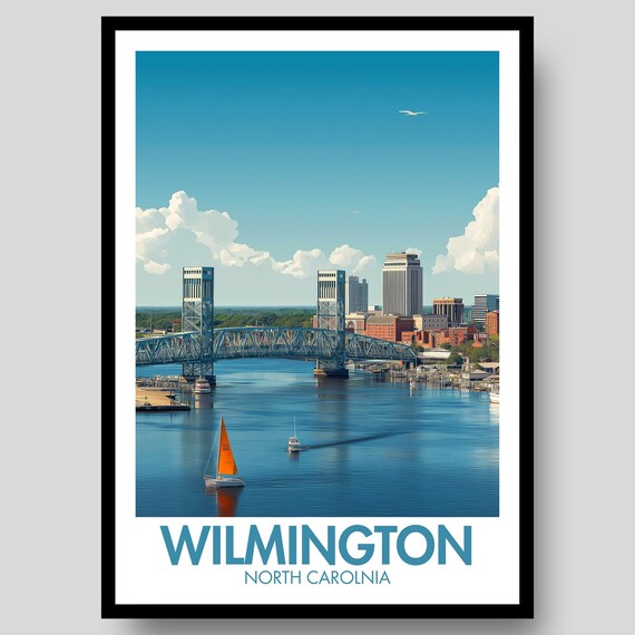 Wilmington North Carolina River Bridge Vintage Travel Poster