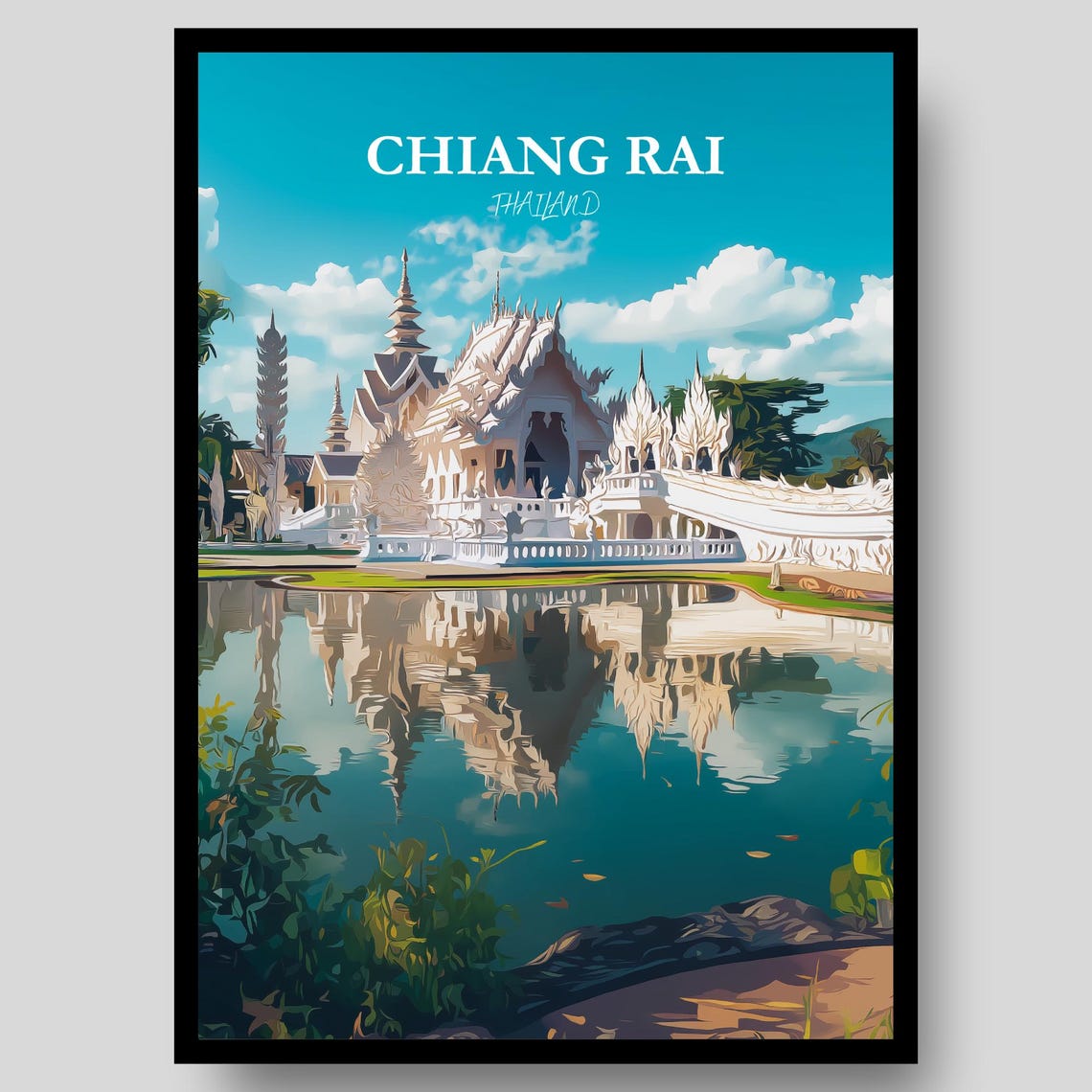 Chiang Rai Thailand White Temple Ornate Carvings Turquoise Sky Poster