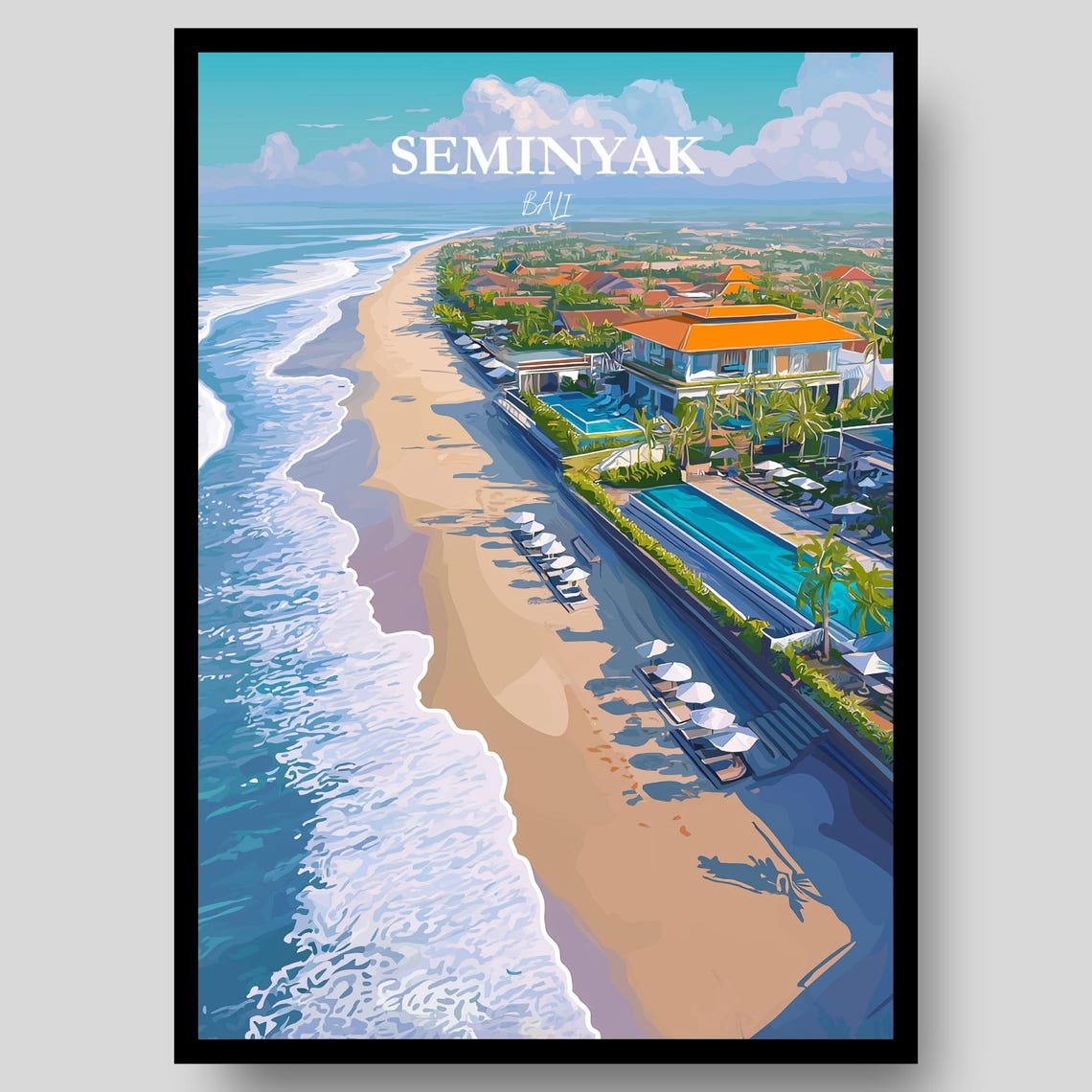 Seminyak Bali Ocean Shoreline Hotels Coastal Waves Art Poster