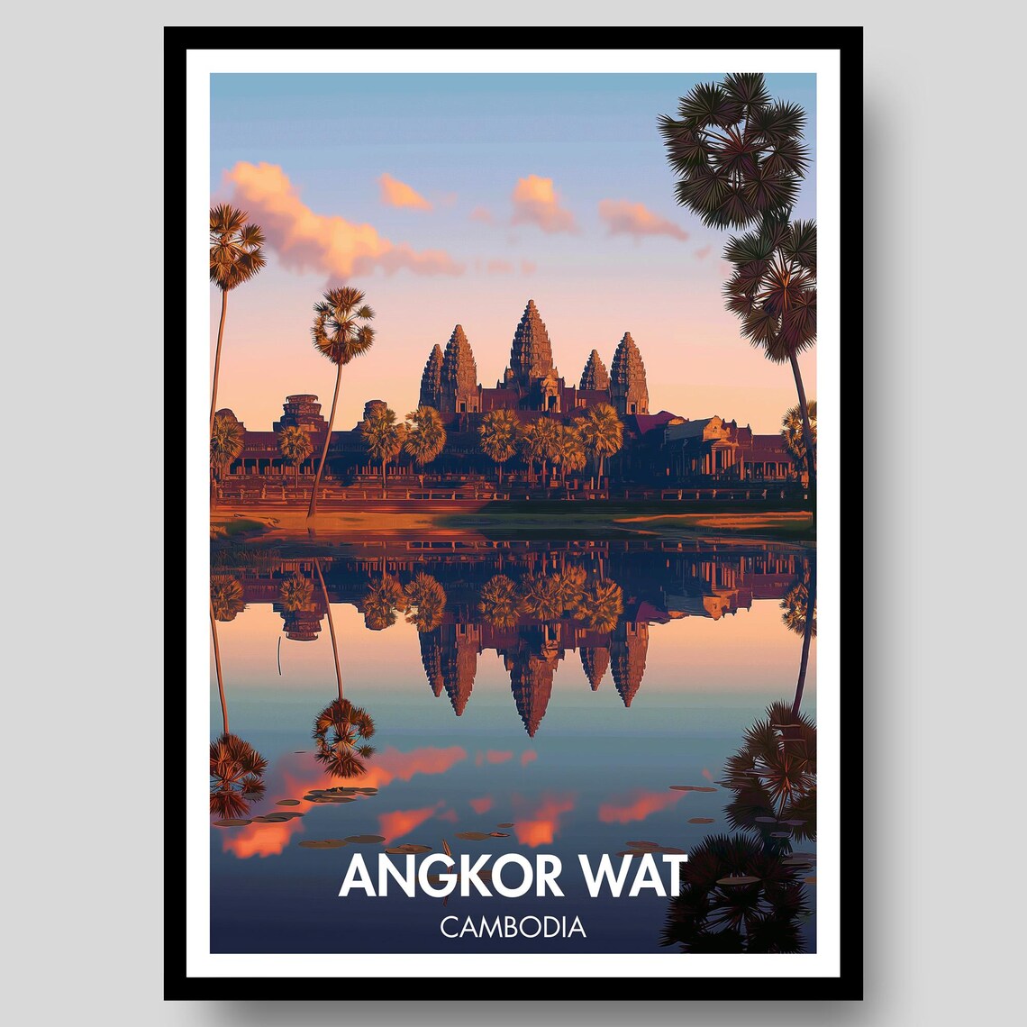 Angkor Wat Cambodia Travel Poster, Wall Print