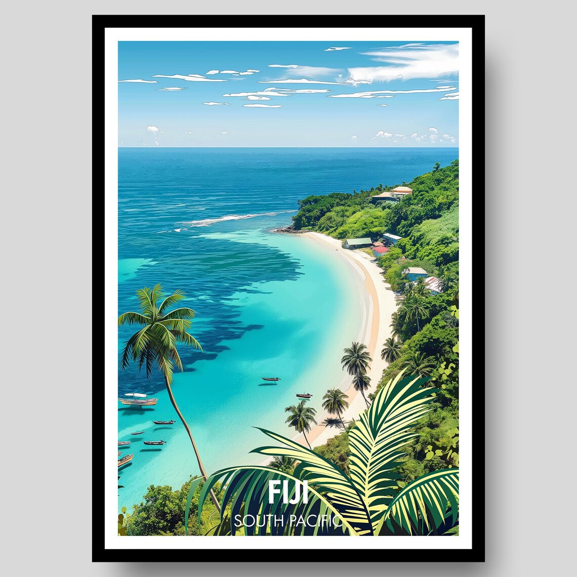 Fiji Travel Poster, Island Wall Art Print