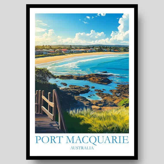 Port Macquarie Poster Australia Australian Wall Art Travel Beach Print