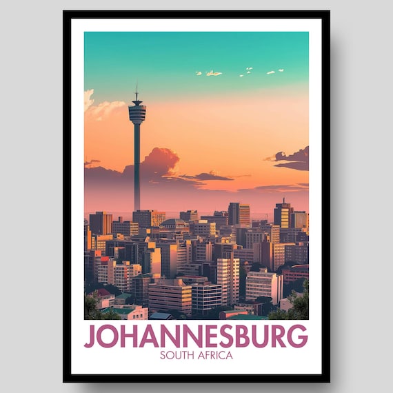 Johannesburg South Africa Skyline Sunset Cityscape Travel Poster