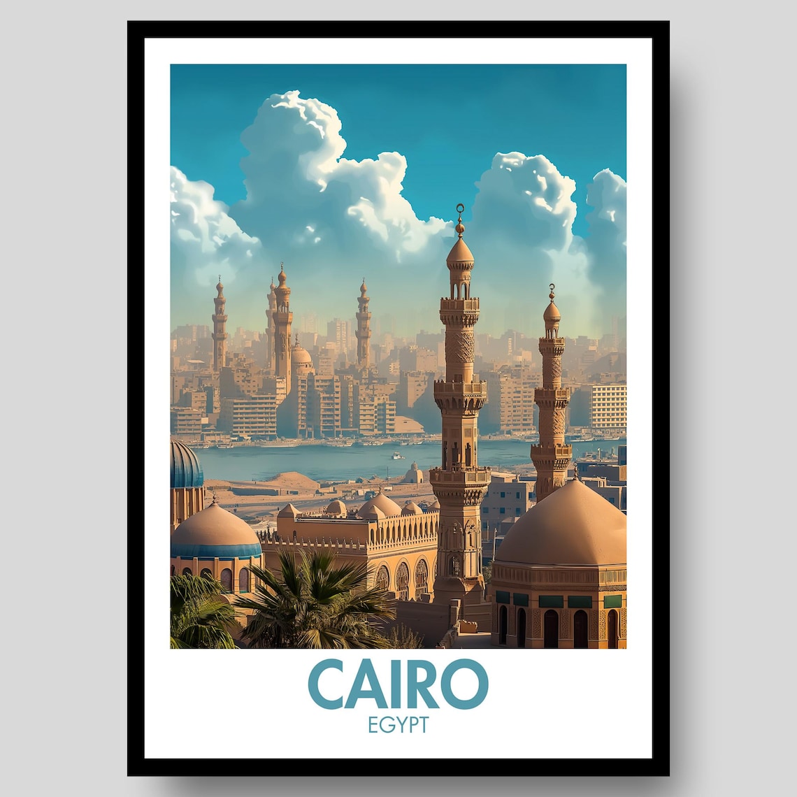 Cairo Egypt Islamic Skyline Minarets Desert City Travel Poster