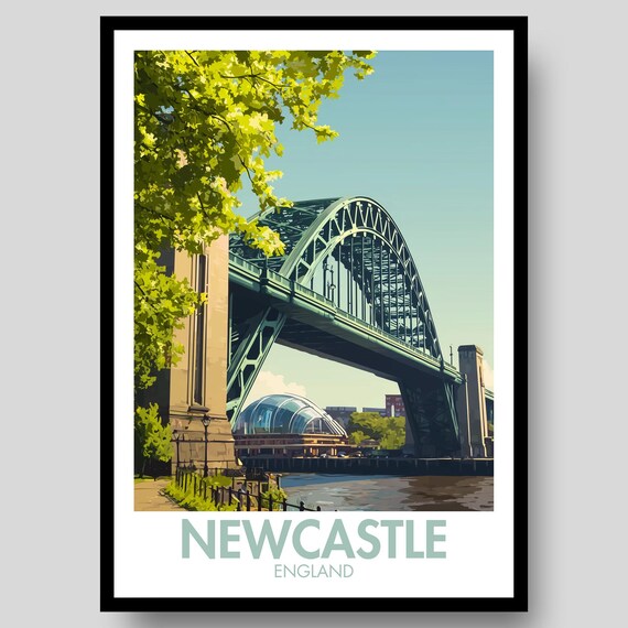 Newcastle Upon Tyne Bridge River Tyne Retro Travel Poster England