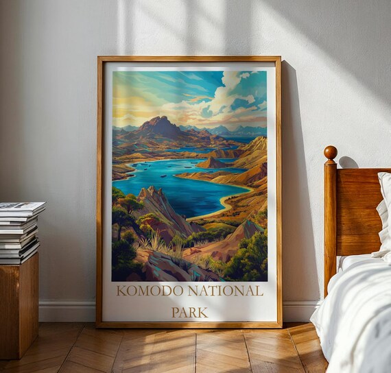 Komodo National Park Island Bay Turquoise Water Vintage Travel Poster