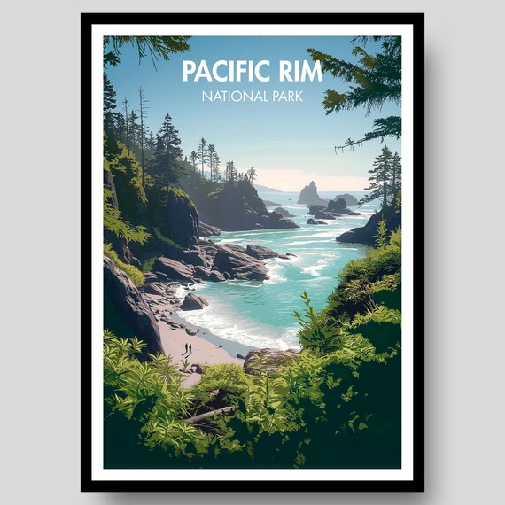 Pacific Rim National Park Rocky Coast Rainforest Illustrated Travel Poster