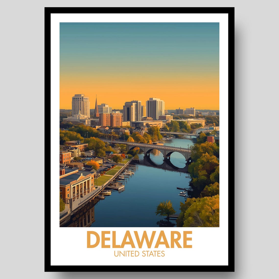 Delaware United States River City Skyline Sunset Glow Poster