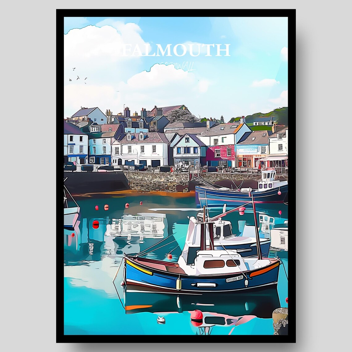 Falmouth Cornwall England Harbor Boats Coastal Travel Art Poster